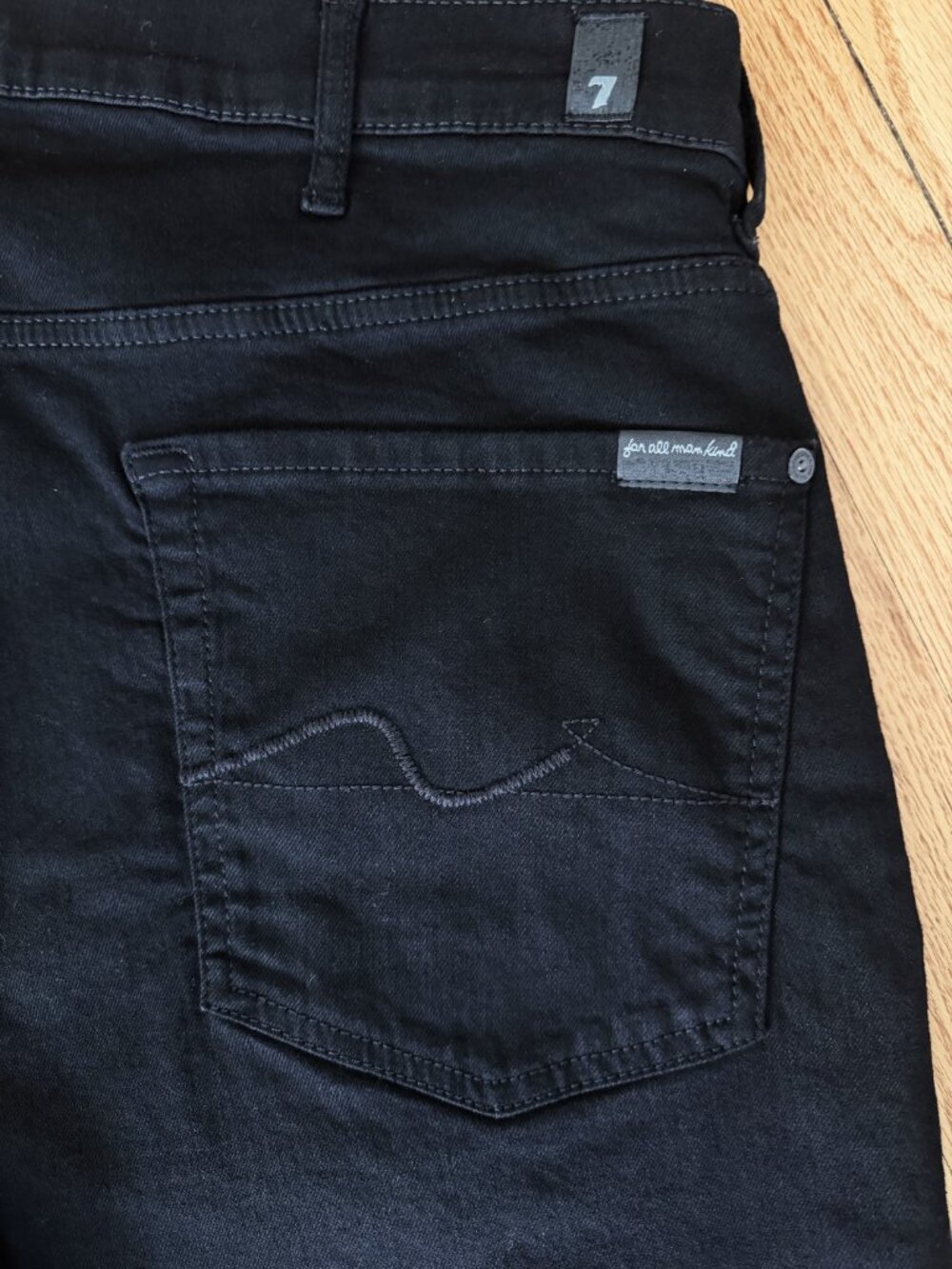 7 For All Mankind Austyn Relaxed Straight Jeans Squiggle Pocket Black Onyx 38 - Picture 7 of 8